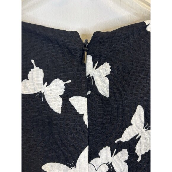 TALBOTS Butterfly Fit & Flare Dress Women 8 Black White Sleeveless Cotton Zip - Picture 6 of 11